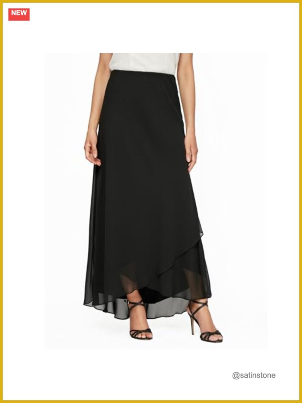Chiffon Maxi Skirt Long Evening Skirt Pull On Elastic Waist Women's Size